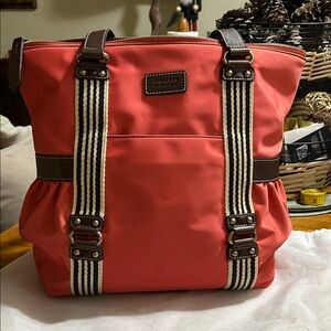 Burberry Red Tote Bag with Striped Straps